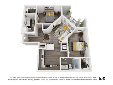 Floor plan for 2 beds, 2 baths, 1126 sqft